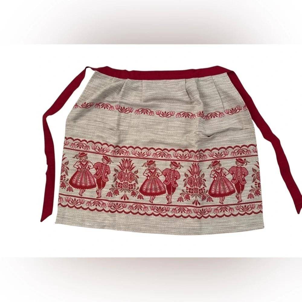Vtg NEW Austria Half Apron 3 Pockets Red Blue RED Dutch Boy Girl Embroidered